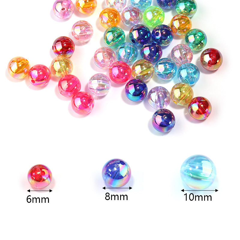 6/8/10mm Acrylic Iridescent Round Beads AB Mixed color straight hole beads, transparent colorful loose beads Secondary image
