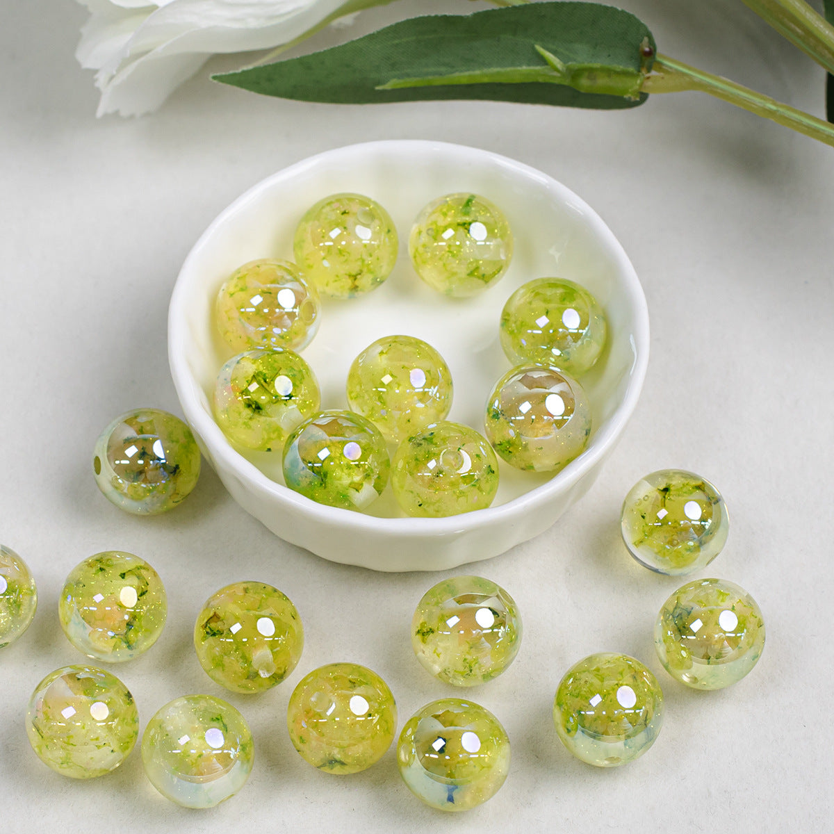 16mm Green mirror bead resin high-gloss electroplated straight-hole loose beads for handmade crafts diy Mobile phone chain accessories Secondary image