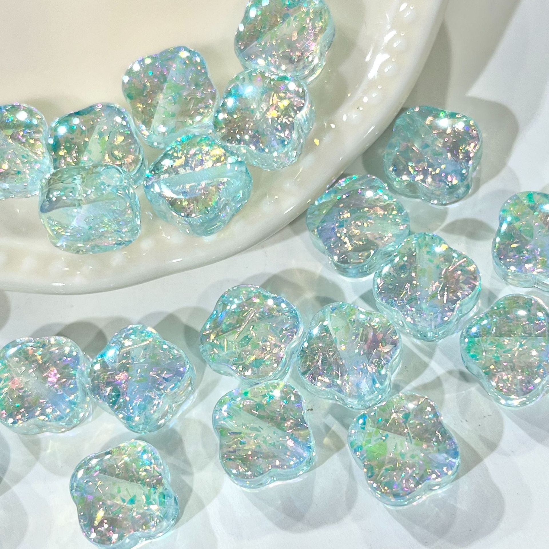 Opal Star Four-leaf Clover Electroplated Resin Imitation Opal Colorful Fine Glitter Beads diy Bracelet Accessories Secondary image