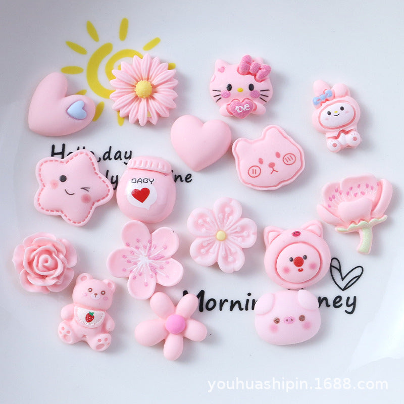 Pink Resin Accessories Mixed Hair DIY Hair Clips Ornaments Hole Shoes Accessories Fridge Magnets Gloves Cartoon Resin Patches Secondary image