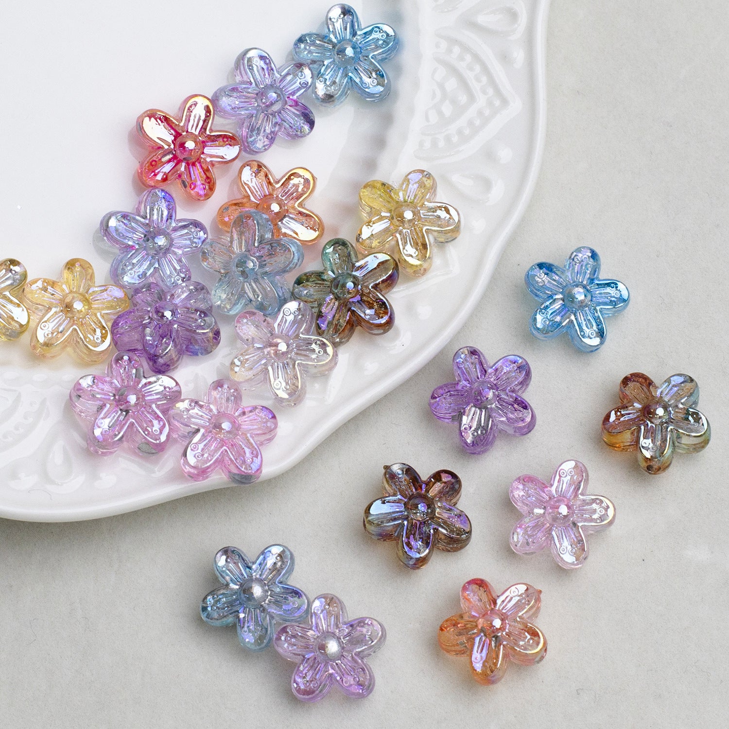 Cold Moon Gradient Star Silver Five-Petal Flower Irregular Shaped Beads Electroplated Acrylic Through-Hole Loose Beads diy Bracelet Accessories Secondary image