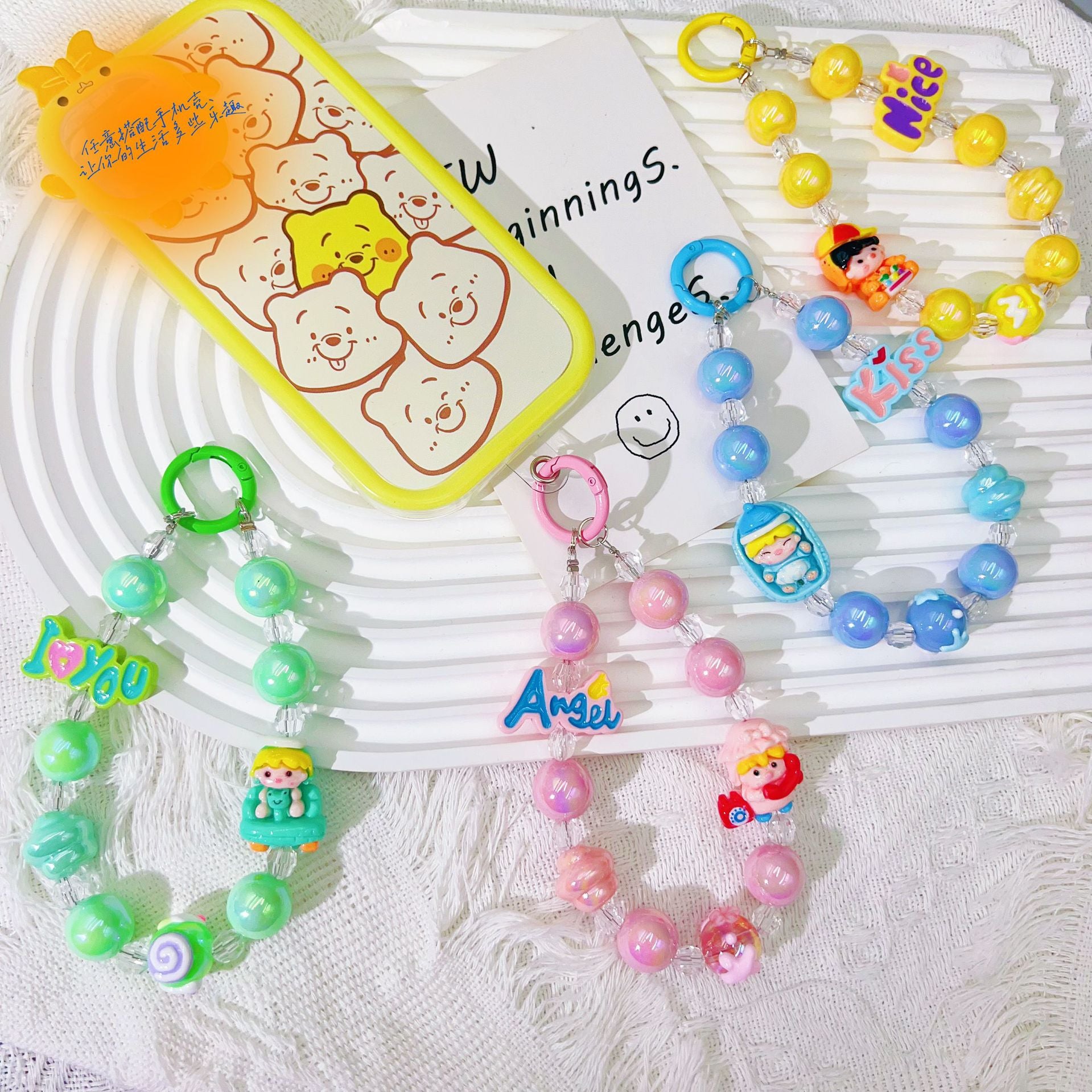 クリエイティブレター漫画ビーズストリング電話チェーン手描きビーズキーホルダーペンダントバッグアクセサリー サブ画像