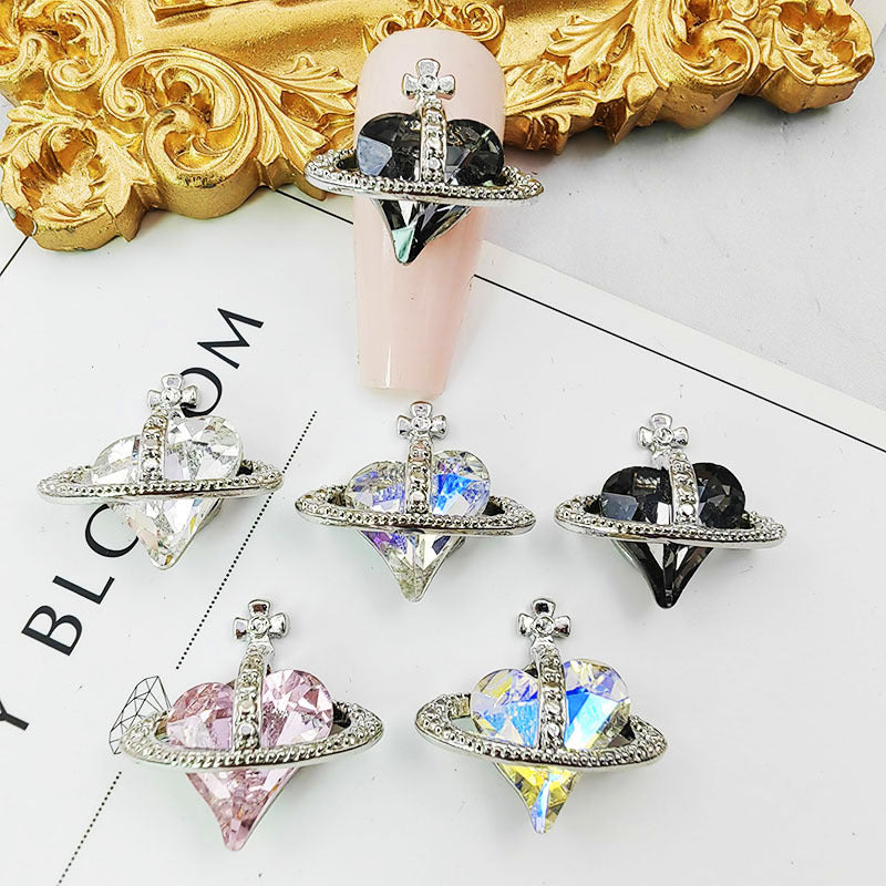 Nail art accessories: Luxurious and dazzling heart-shaped pointed-back rhinestones, planet-shaped nail rhinestones Secondary image