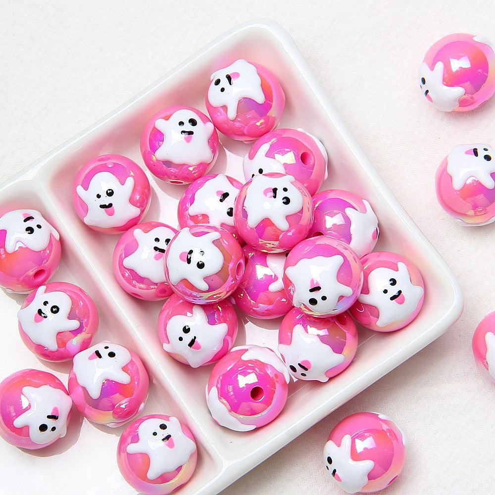 16mm Halloween-themed Hand-painted Beaded Pumpkin Ghost diy Loose Bead String Bracelet Phone Chain Secondary image