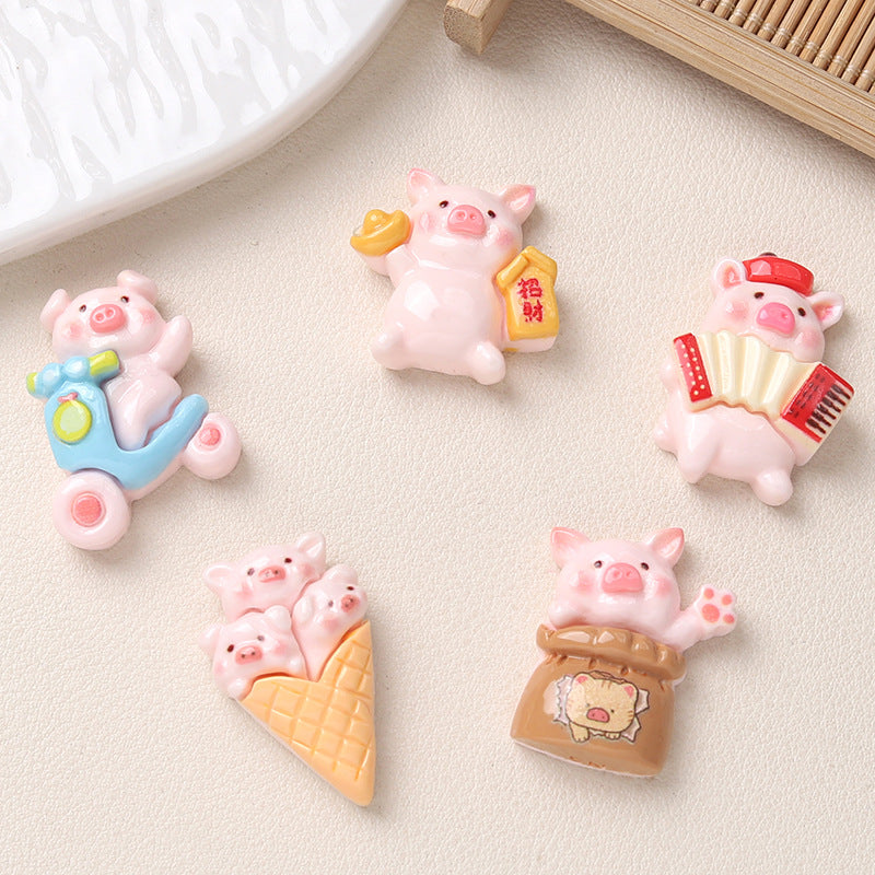 Cartoon DIY resin accessories fortune pig cream glue handmade hair clips, phone cases, shoe buckles, and accessories Secondary image