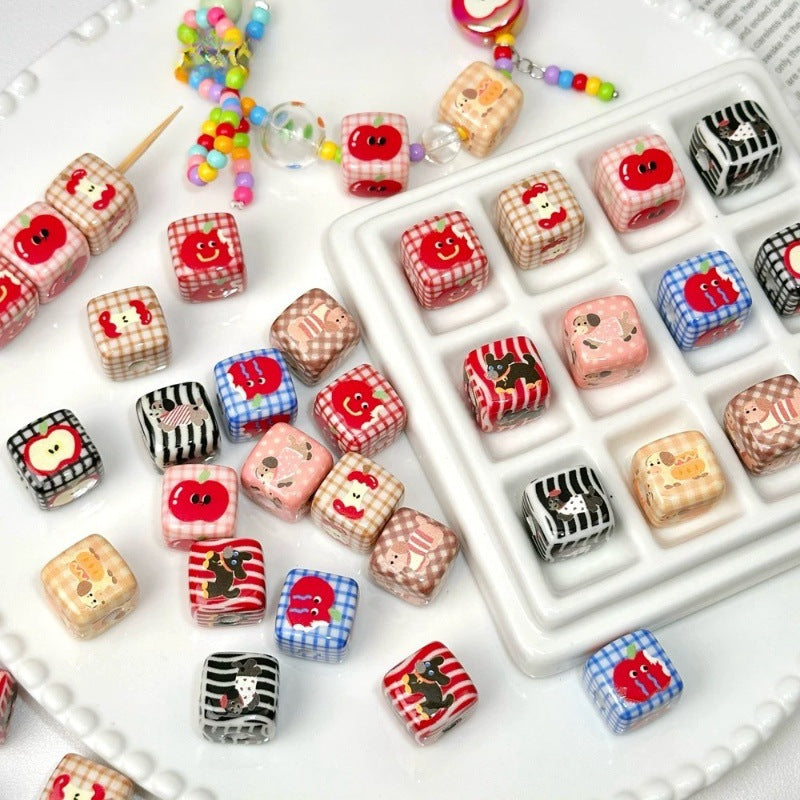 Apple puppy print resin square bead bracelet phone strap handmade diy Beaded material jewelry accessories Secondary image