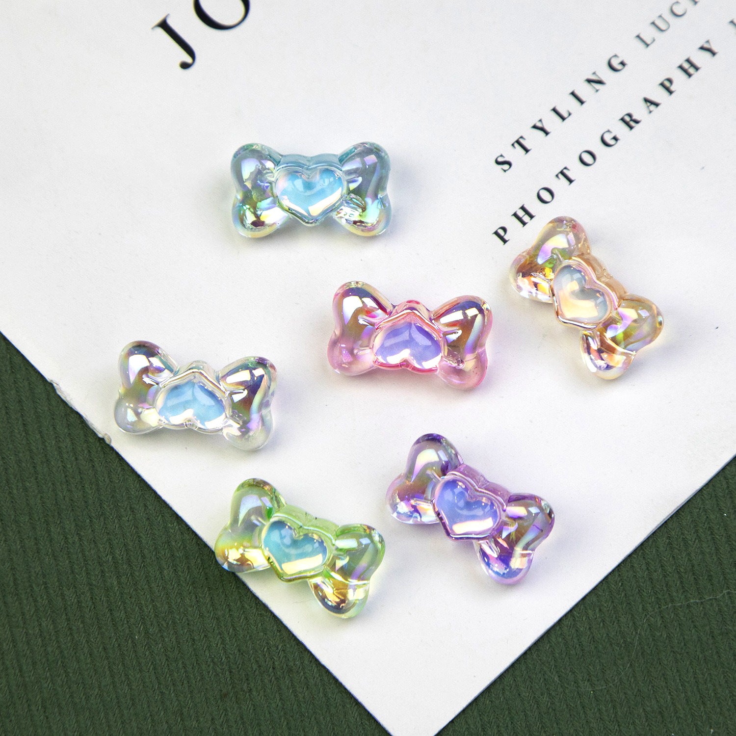 Heart-shaped bow, cold moon transparent acrylic irregular beads, straight hole loose beads diy Beaded Jewelry Accessories Secondary image