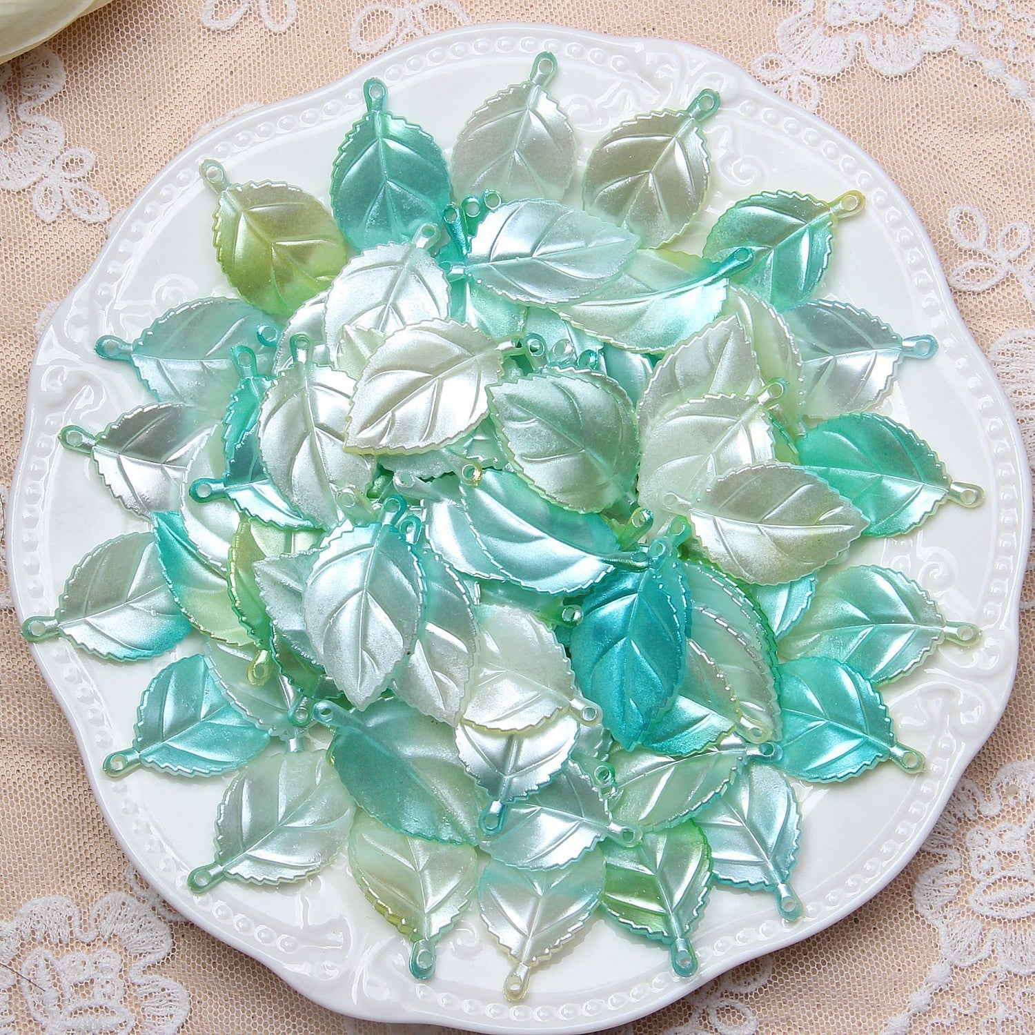 Baroque Style Gradient Color ABS Leaf Pendant with Perforated Flower Holder and Bowknot Loose Beads diy Beaded Bracelet Accessories Secondary image