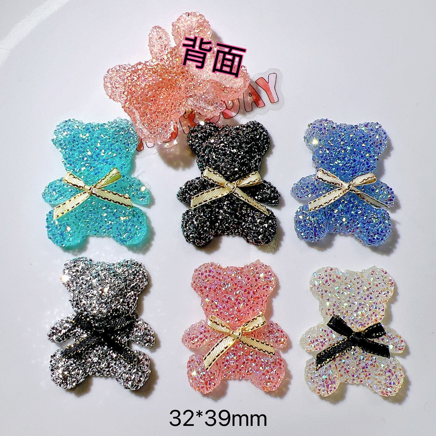 DIY Phone case adhesive patch, flat-bottom children's hair accessory clip, shoe buckle base material ab Plastic-woven bow tie bear Secondary image