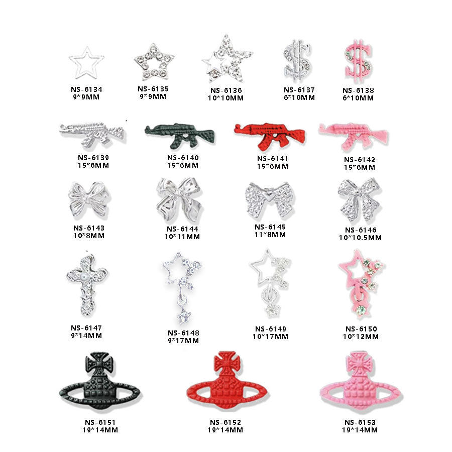 Nail art diamond-studded gun-style accessories, spray-painted three-dimensional bow, pentagram pendant, Saturn nail diamond decoration Secondary image