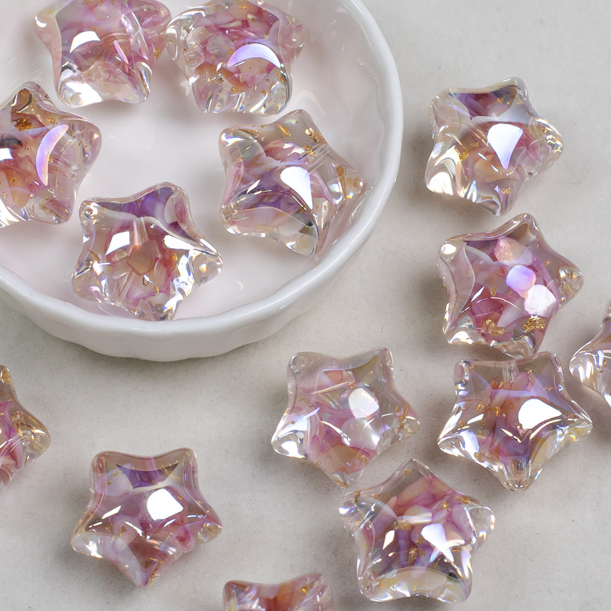 Mother-of-pearl star gold foil pentagram resin beads electroplated through-hole loose beads diy Mobile phone chain accessories Secondary image