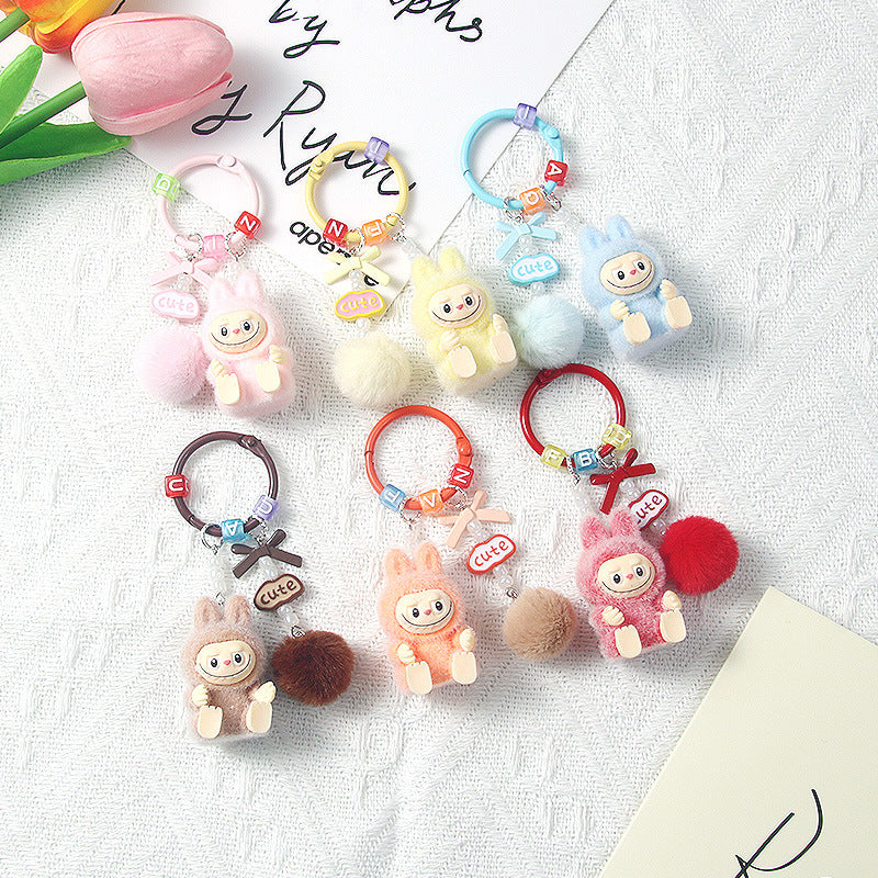 Flocked Sitting Plush Doll DIY Cute Pendant Creative Cartoon Keychain Phone Strap Bag Pendant サブ画像