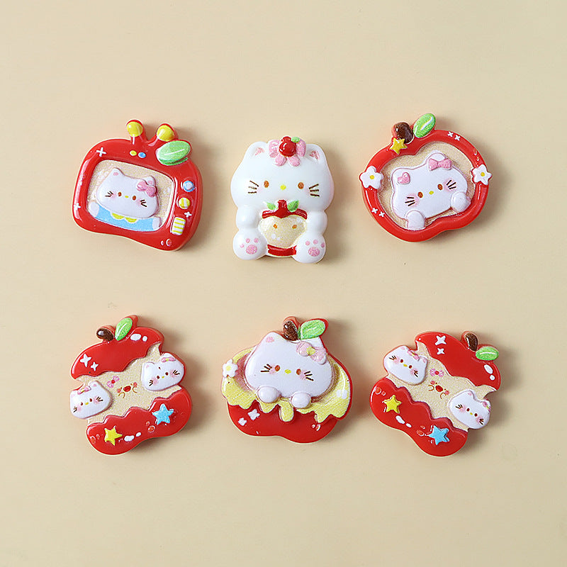 Cute Strawberry Bow Tie Apple Kitten Resin Accessories Hole Shoes Keychain Diy Resin Secondary image