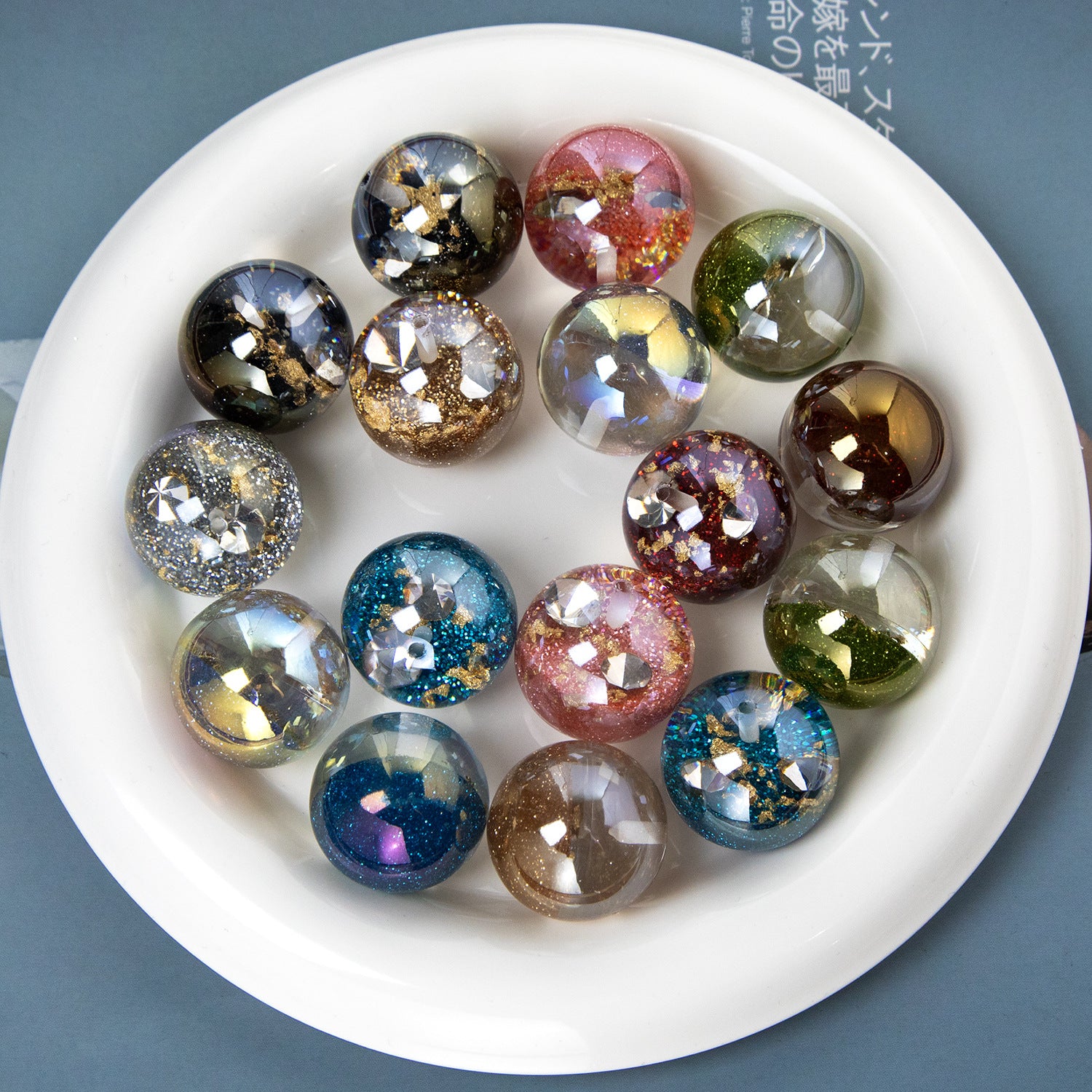 Zircon colored diamond sand half-hole beads with high-gloss electroplated resin finish diy Pendant accessories and ornaments Secondary image