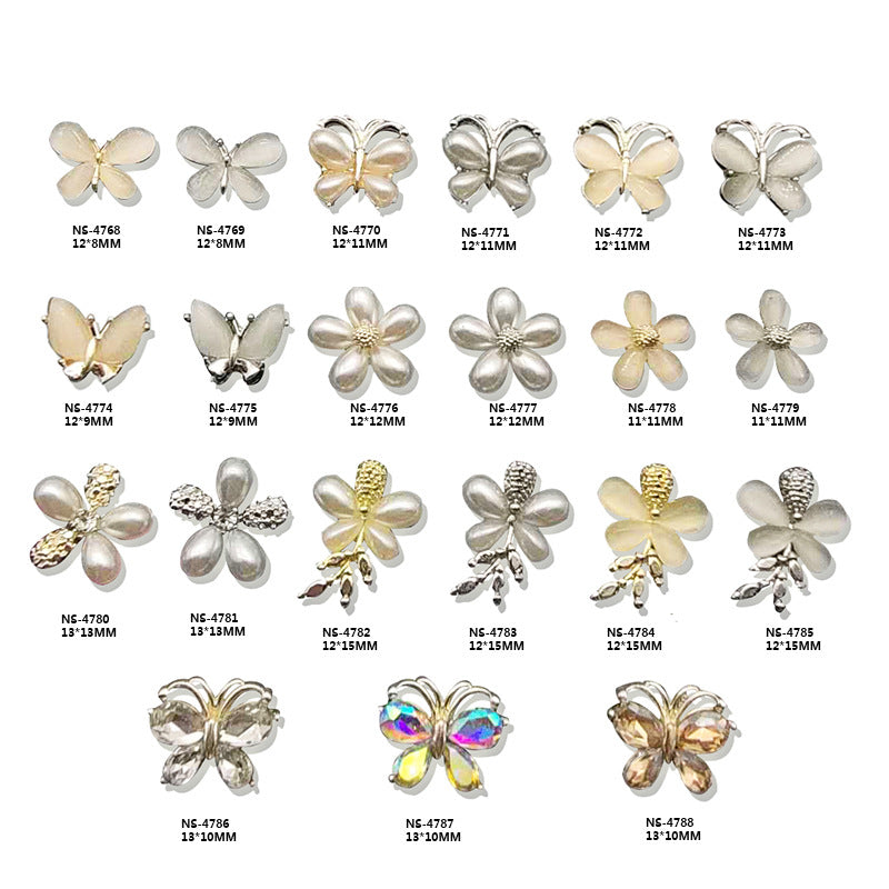 Japanese-style three-dimensional butterfly alloy accessories for nail art with cat's eye stone, pearls, and floral decorations Secondary image