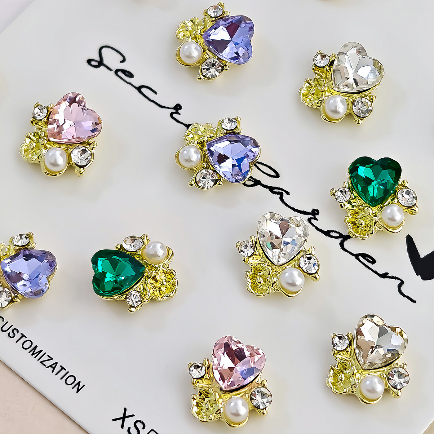 Heart-shaped rhinestone nail art accessories, light luxury alloy pearl rhinestone finished nail decoration parts Secondary image