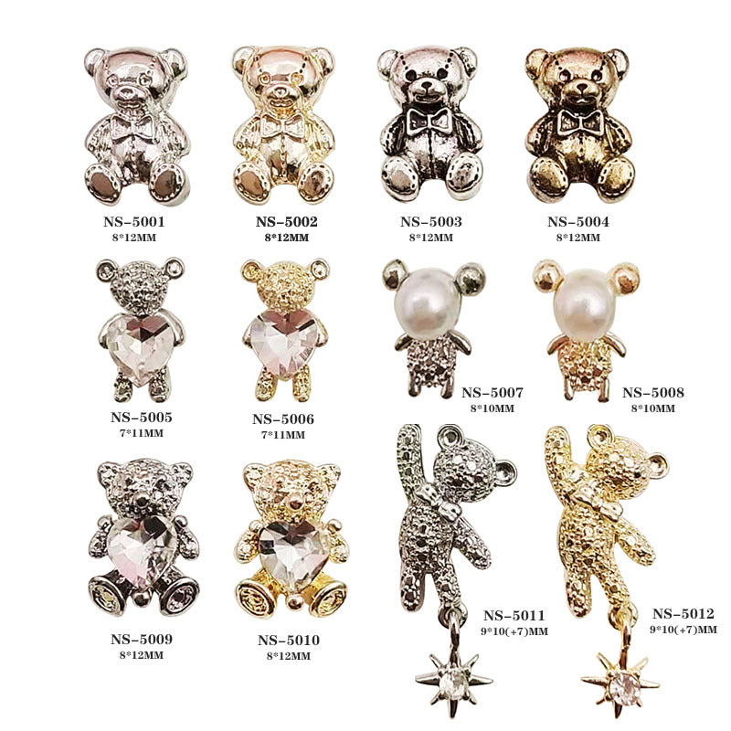Nail art accessories: bear, heart-shaped bear, heart-hugging bear, alloy nail rhinestones, diamond-encrusted pearl nail decorations Secondary image