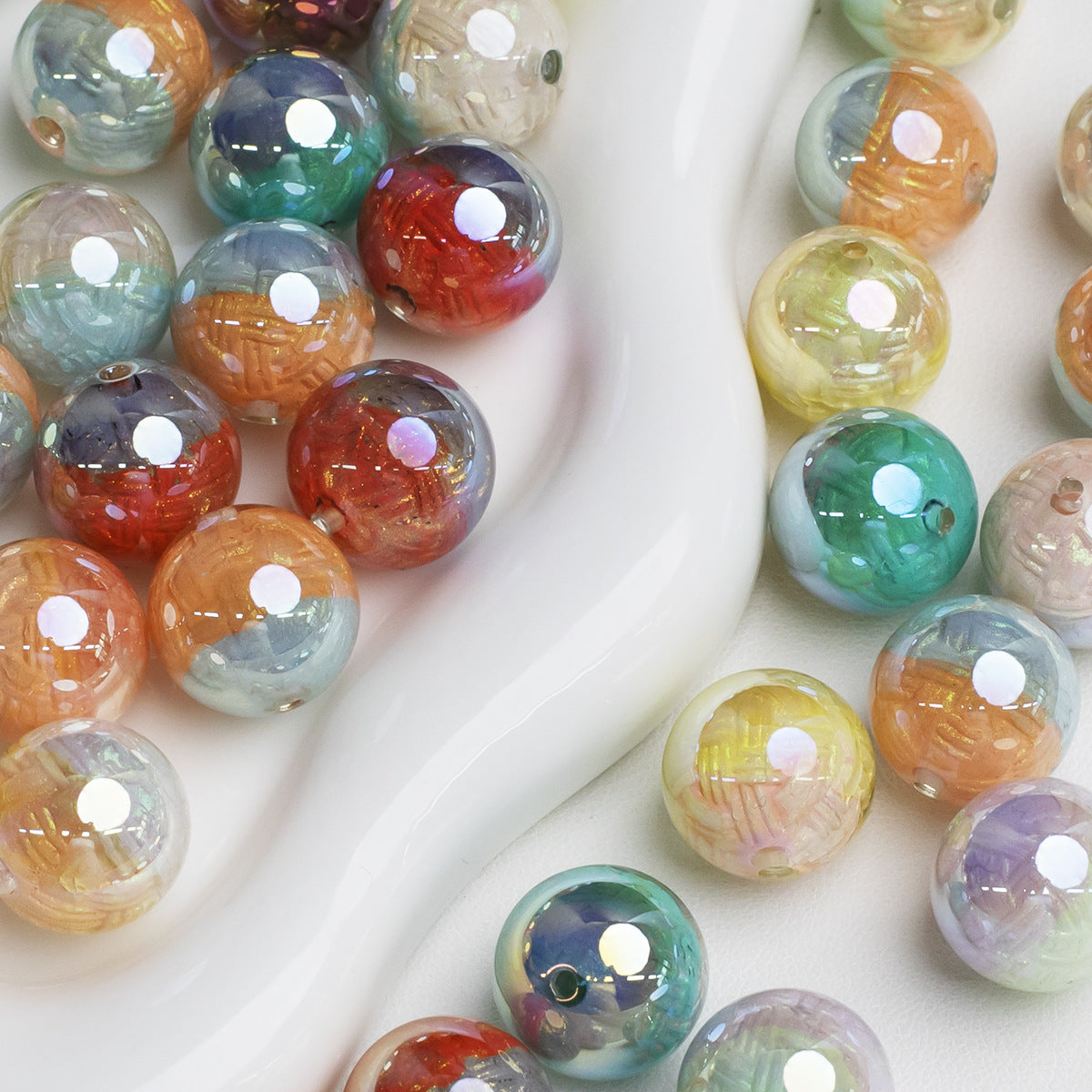 K16Cold Moon Oil Painting Beads Electroplated Resin Through-Hole Loose Beads for Handicrafts diy Mobile phone beaded accessory parts Secondary image