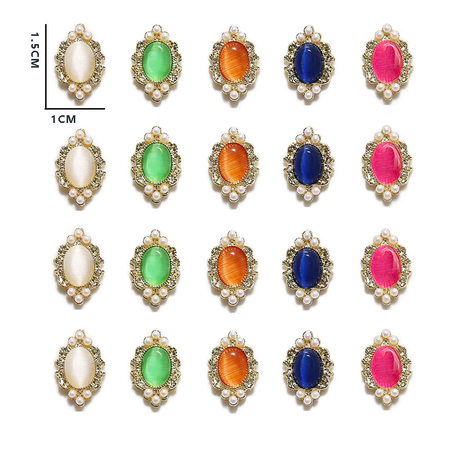 Nail art cat's eye stone gemstone alloy accessories inlaid with pearls, colorful iridescent photo frame nail diamond decorations Secondary image