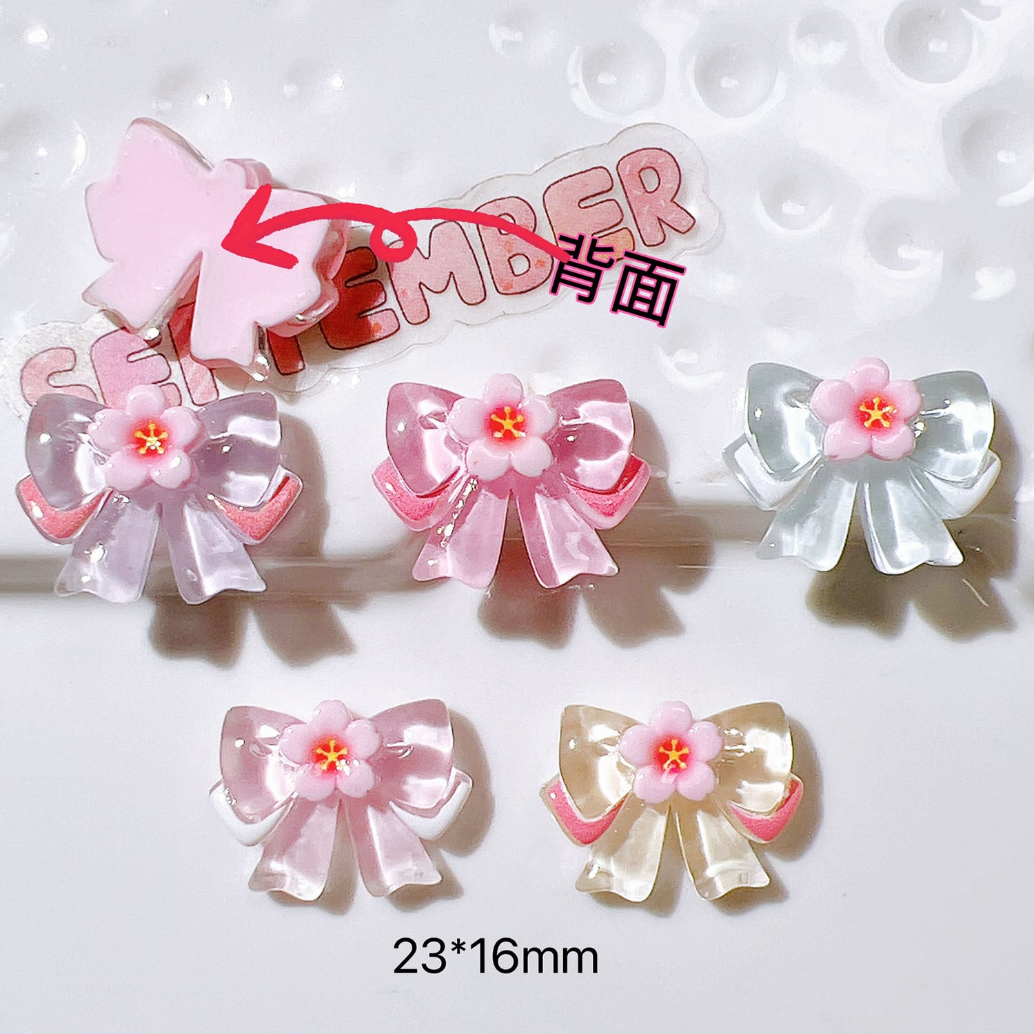 DIY Phone case stickers, flat-bottomed children's hair accessories, clips, shoe buckles, transparent base material, cherry blossom bow Secondary image