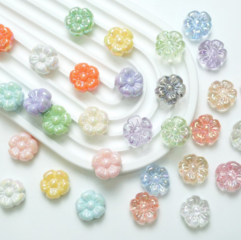 UV透明無地クリームフラワービーズ、紐通し用のストレート穴付き、携帯電話チェーンキーホルダー素材ジュエリーアクセサリー サブ画像