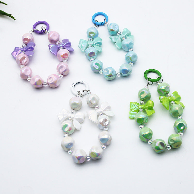 Creative Fig Bow Beaded Phone Pendant, Phone Case Chain, Car Keychain, Bag Accessory, Fruit サブ画像