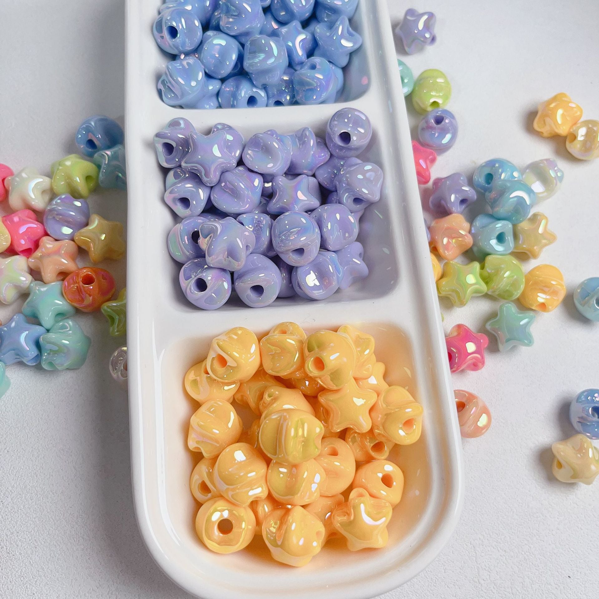 UVメッキクリーム色の五角形ビーズ（ストレートホール付き）携帯電話チェーンキーホルダービーズ素材アクセサリー サブ画像