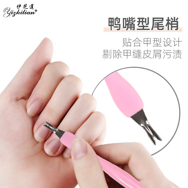 Stainless steel cuticle pusher for removing dead skin, manicure tool with plastic handle Secondary image