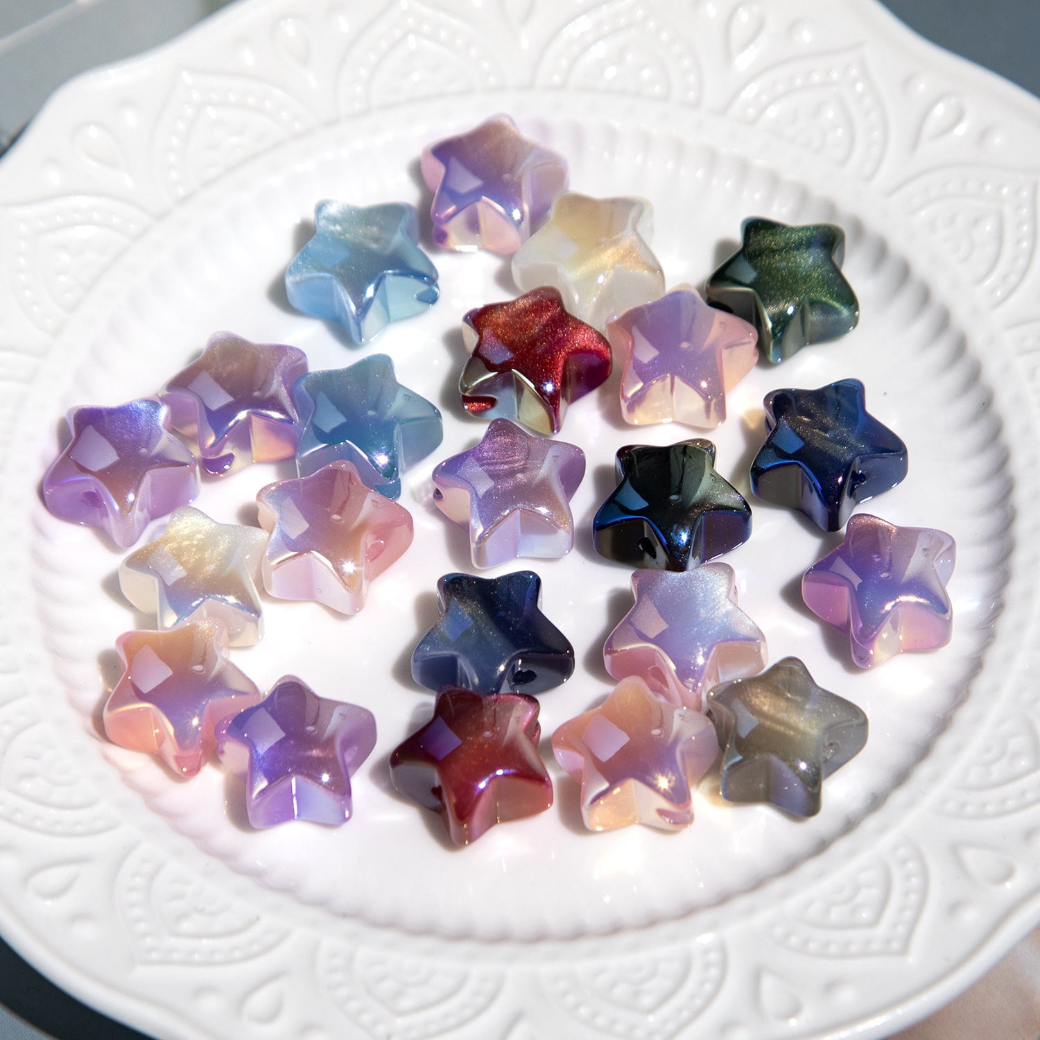 Cold Moon Flowing Sand Star Five-Pointed Beads Electroplated Resin Through-Hole Loose Beads diy Mobile phone chain accessories Secondary image