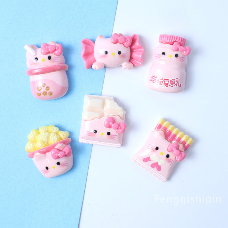 Pink snack cat cute cream glue accessories resin DIY decorations cartoon hair clips shoe accessories clothing decorations Secondary image
