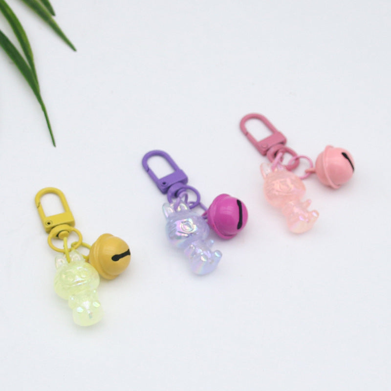 Cartoon luminous Labubu keychain, creative bell earphone case accessory, candy-colored bag pendant wholesale サブ画像