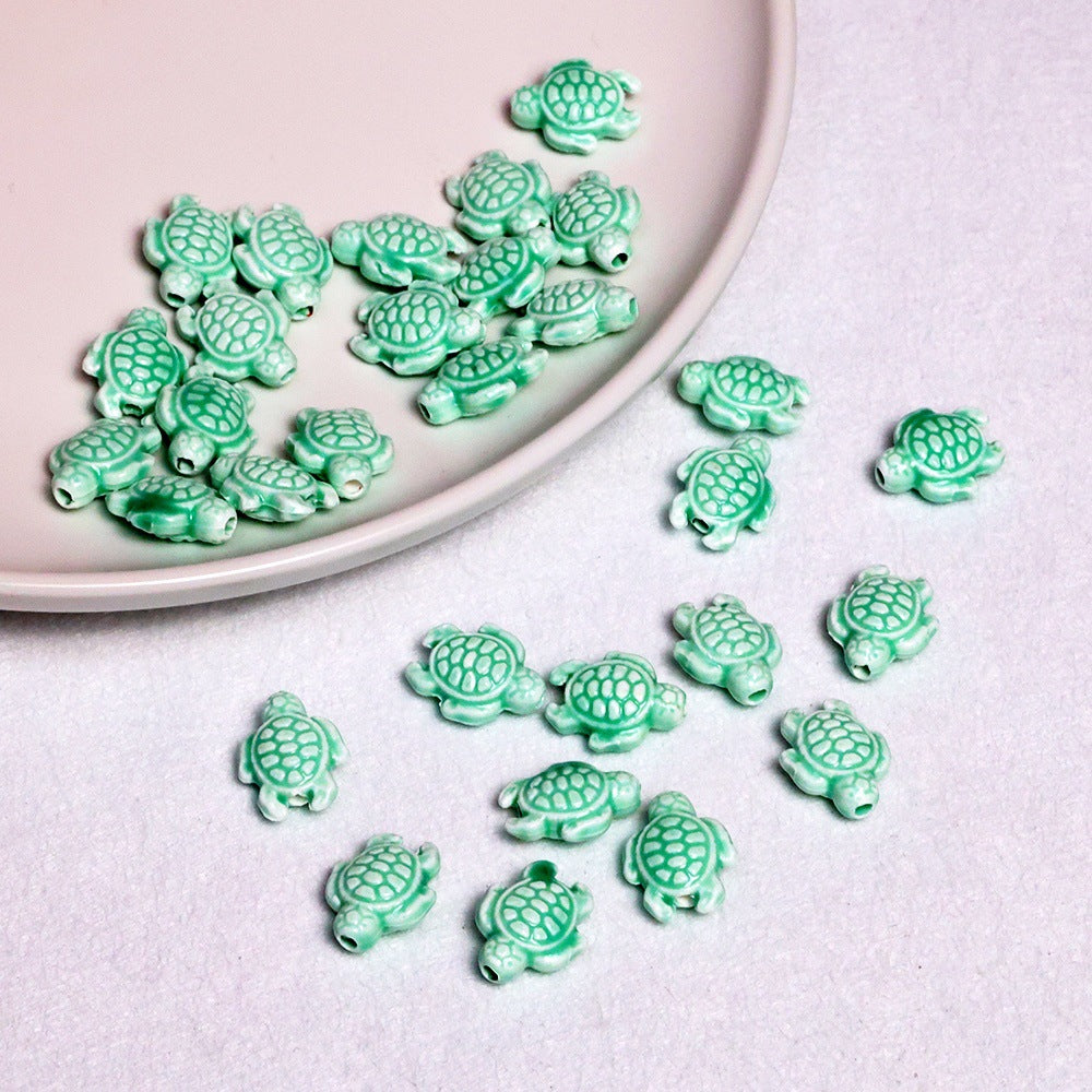 Cartoon Colorful Three-Dimensional Turtle Ceramic Bead Handmade diy Bracelet phone chain with straight hole beads and irregular shaped beads Secondary image