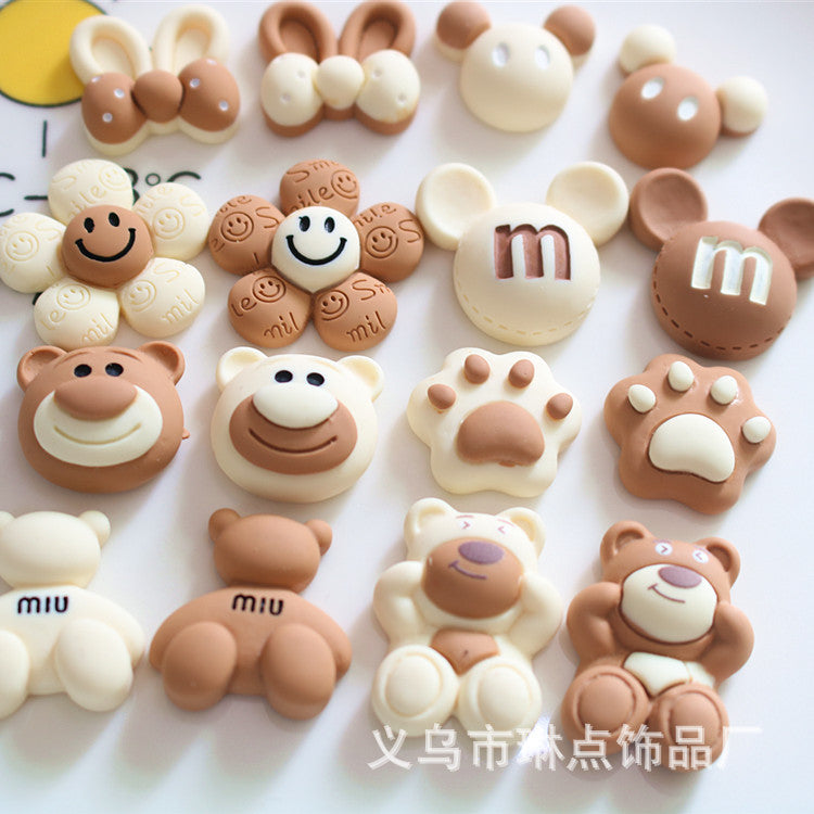 Milk tea color ears, smiley face, flower resin accessories, phone case, water cup patch materials, DIY jewelry accessories Secondary image