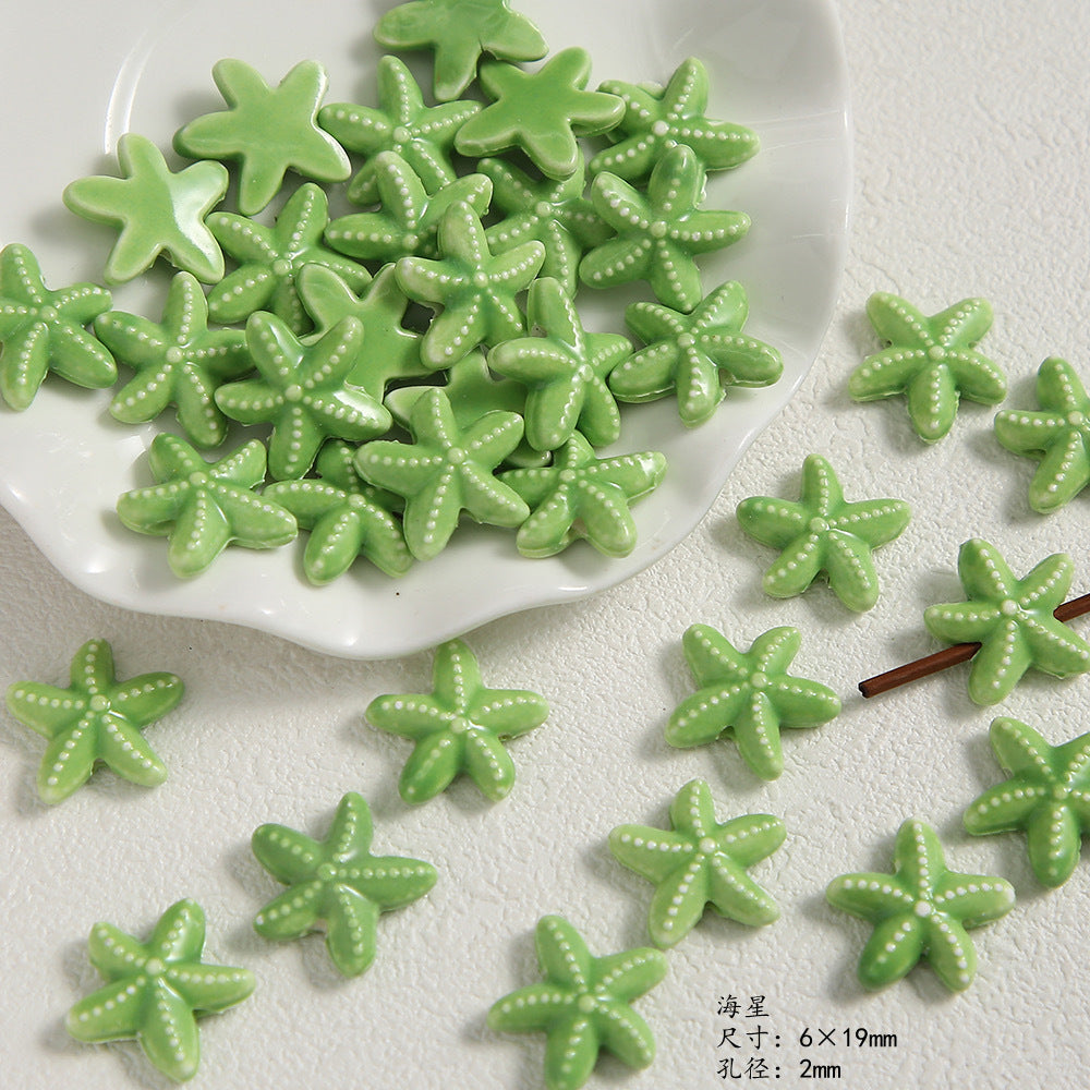 Fresh green ceramic beads, cute floral and heart-shaped loose beads for handmade crafts diy Beaded bracelet accessories Secondary image