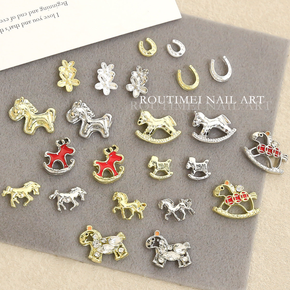 2026 Alloy Nail Art Accessories, Gold and White K Horse-Shaped Nail Decorations, High-End and Versatile Secondary image