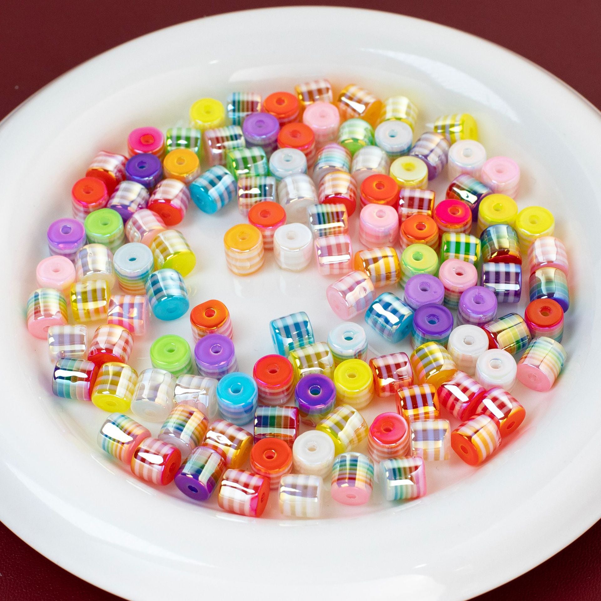 Rainbow-colored striped barrel beads, cold moon electroplated beads, straight-hole through-hole loose beads diy Mobile phone chain bracelet accessories Secondary image