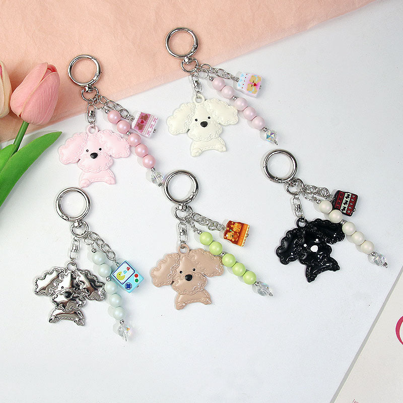 Teddy dog alloy keychain pendant, creative handmade beaded DIY bag pendant, personalized decoration サブ画像