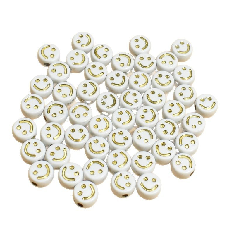 7-10mm White background gold smiley face round beads mixed color acrylic beads DIY Loose bead bracelet pendant accessories Secondary image