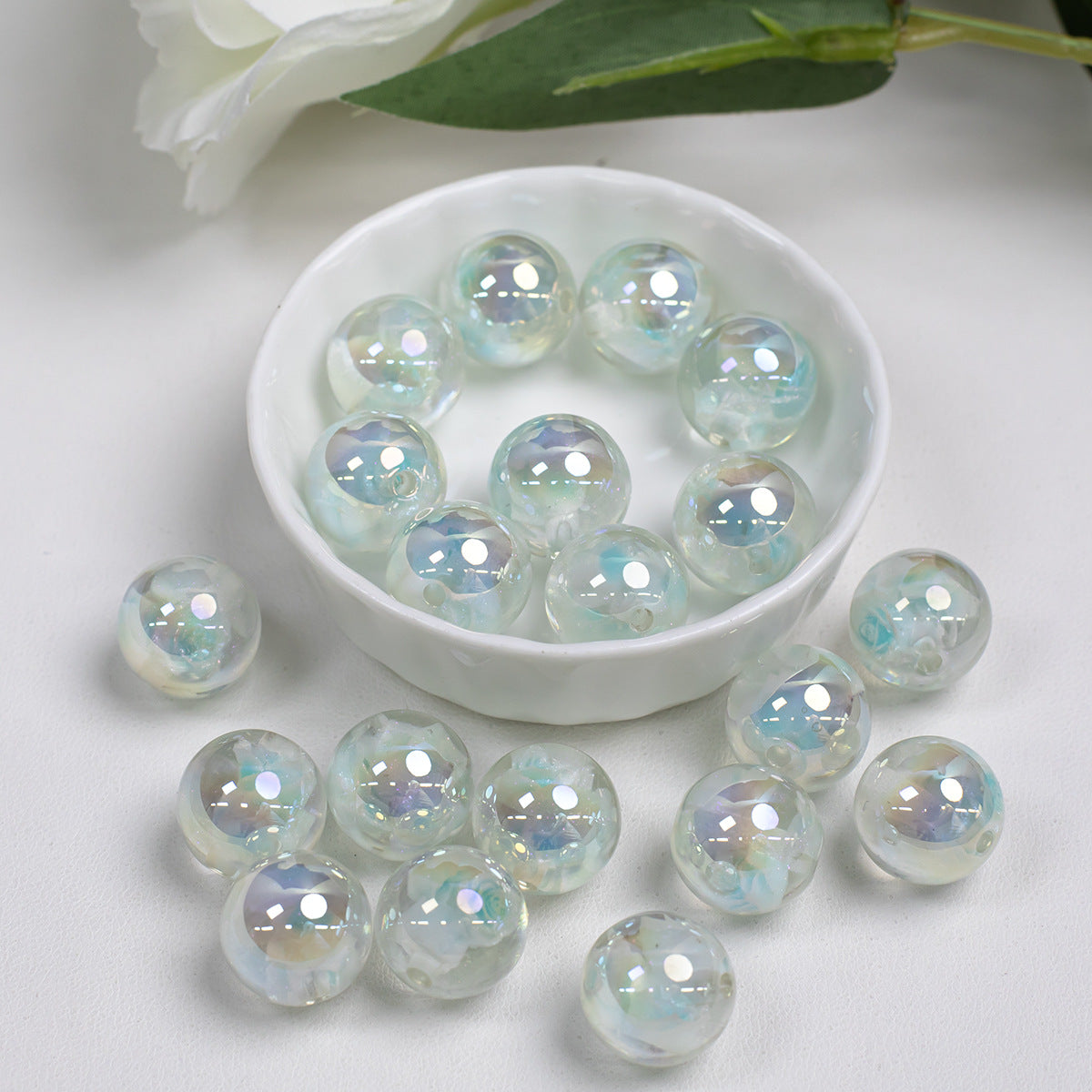 Resin pine green rose round beads with high-gloss electroplating and straight holes diy Mobile phone chain accessories Secondary image