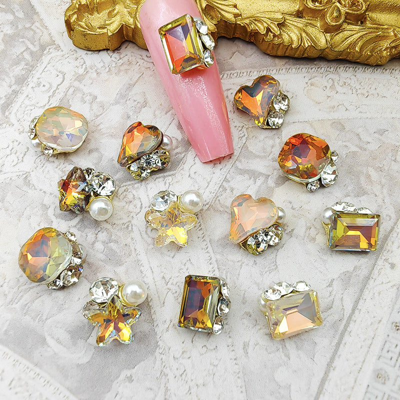 Maillard Nail Art Rhinestones for Autumn and Winter, Cluster Rhinestones, Off-Center Square Nail Rhinestones Secondary image