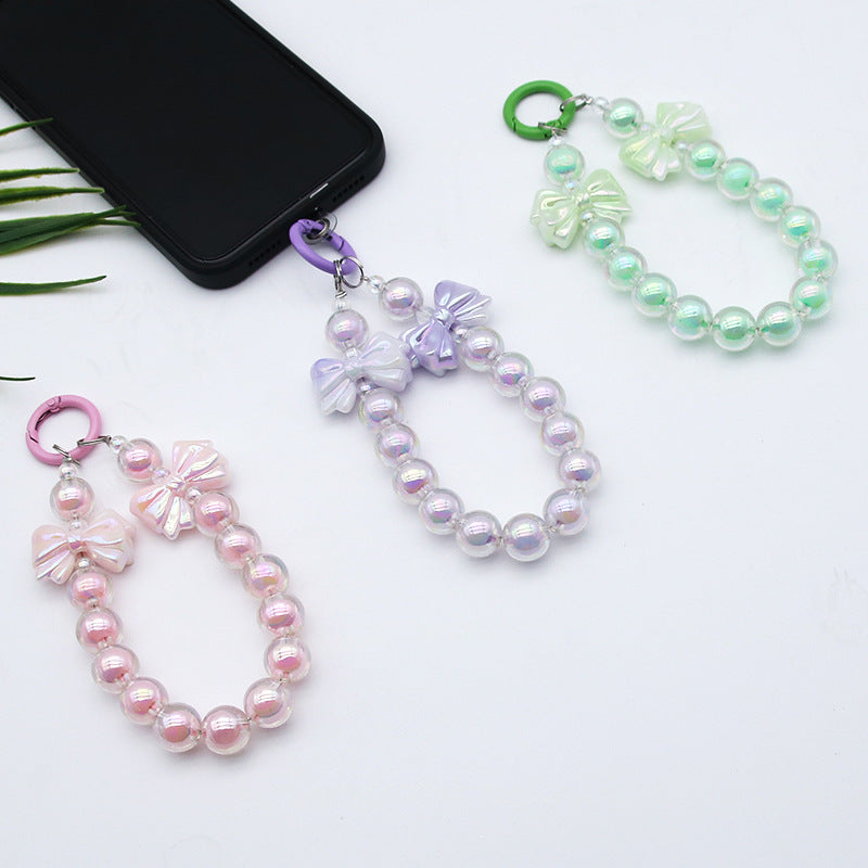 Bowknot bead-in-bead phone chain, handmade beaded single buckle keychain, earphone case pendant, bag accessory bead chain サブ画像