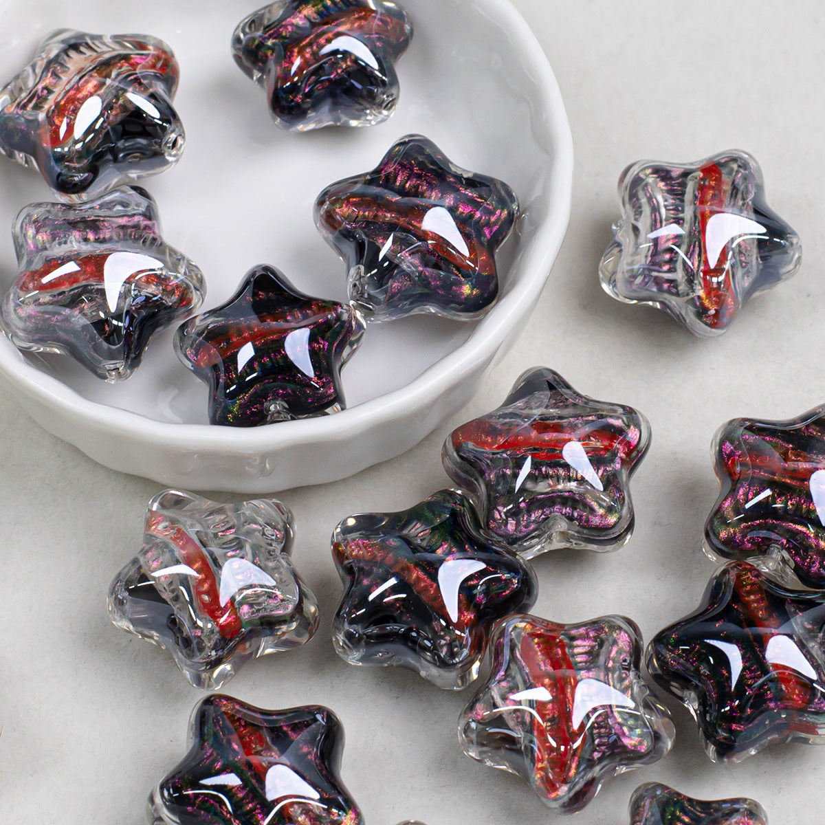 21mm Lengyue Resin Oil Painting Big Fish and Begonia Pentagram Electroplated Through-Hole Loose Beads diy Mobile phone chain accessories Secondary image