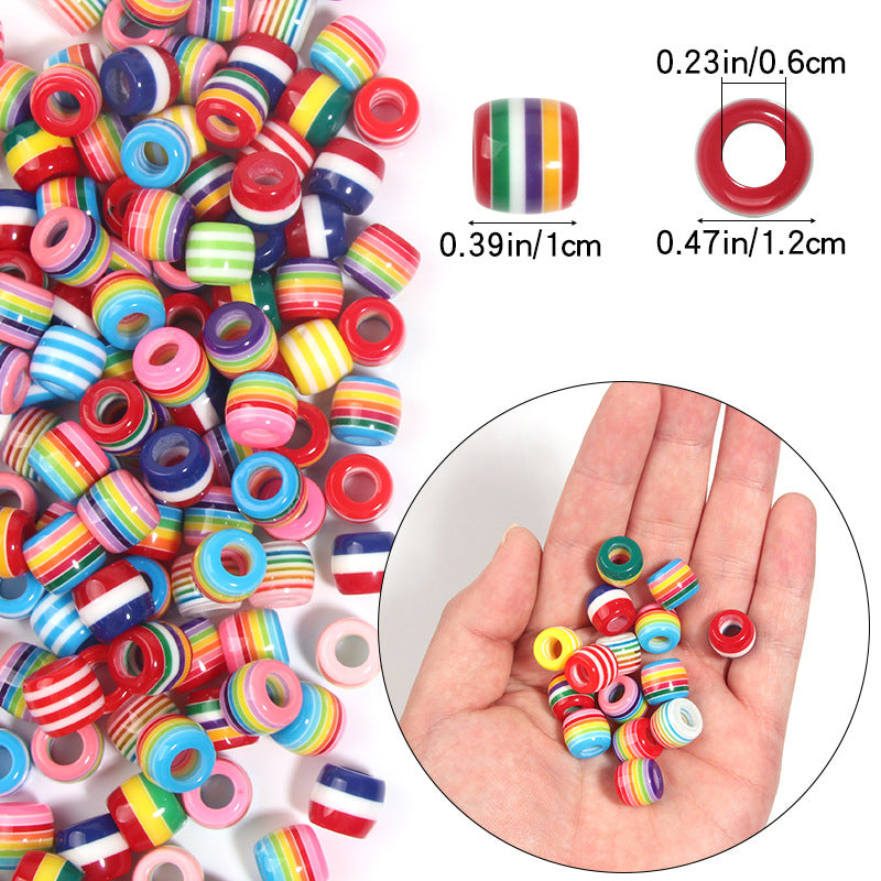 Resin rainbow-colored striped large-hole beads, barrel beads, spacer beads, string beads diy Loose Bead Bracelet Pendant Jewelry Accessories Secondary image