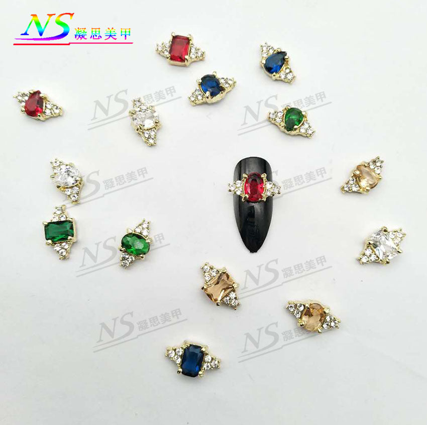 Nail art alloy accessories, sweet nail diamonds, metal inlaid diamonds, nail stickers with irregular-shaped diamonds, zircon nail stickers Secondary image