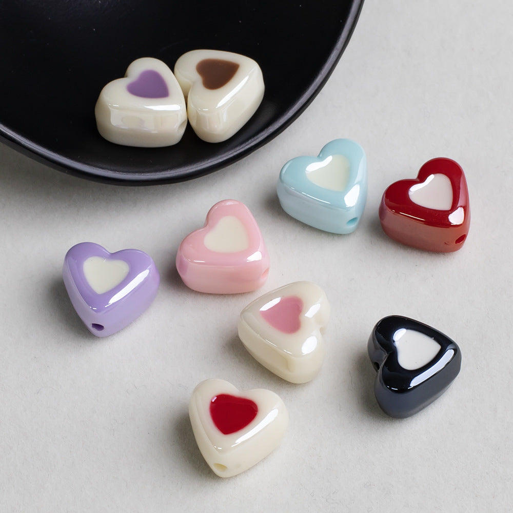 Lengyue Colorful Heart-Shaped Electroplated Through-Hole Acrylic Beads diy Mobile phone chain accessories, beaded decorations Secondary image