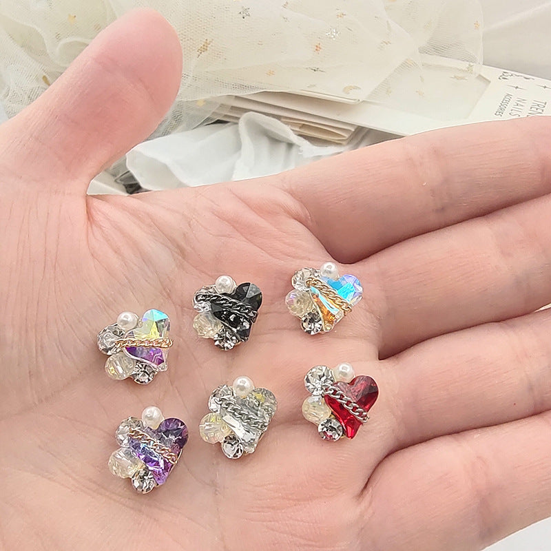 Nail art accessories: luxurious heart-shaped lock, three-dimensional metal chain, asymmetrical peach heart nail decoration Secondary image