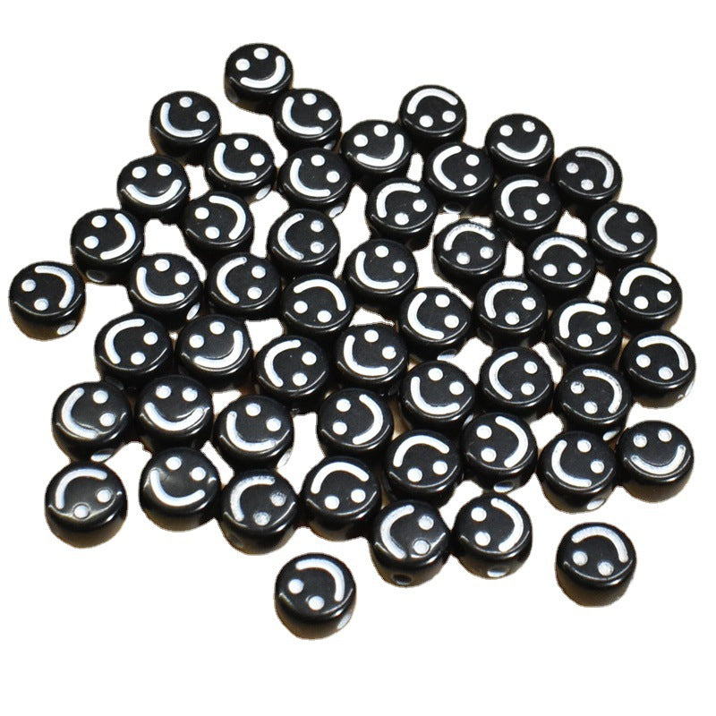 7-10mm Black background with white smiley face acrylic beads DIY Loose bead bracelet pendant accessories Secondary image