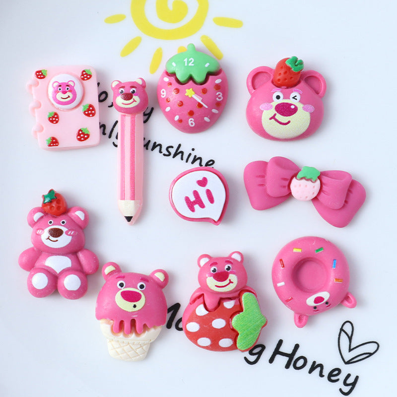 Resin Accessories Cartoon Strawberry Bear Series Frosted Pencil Notebook DIY Cream Glue Phone Case Sticker Secondary image