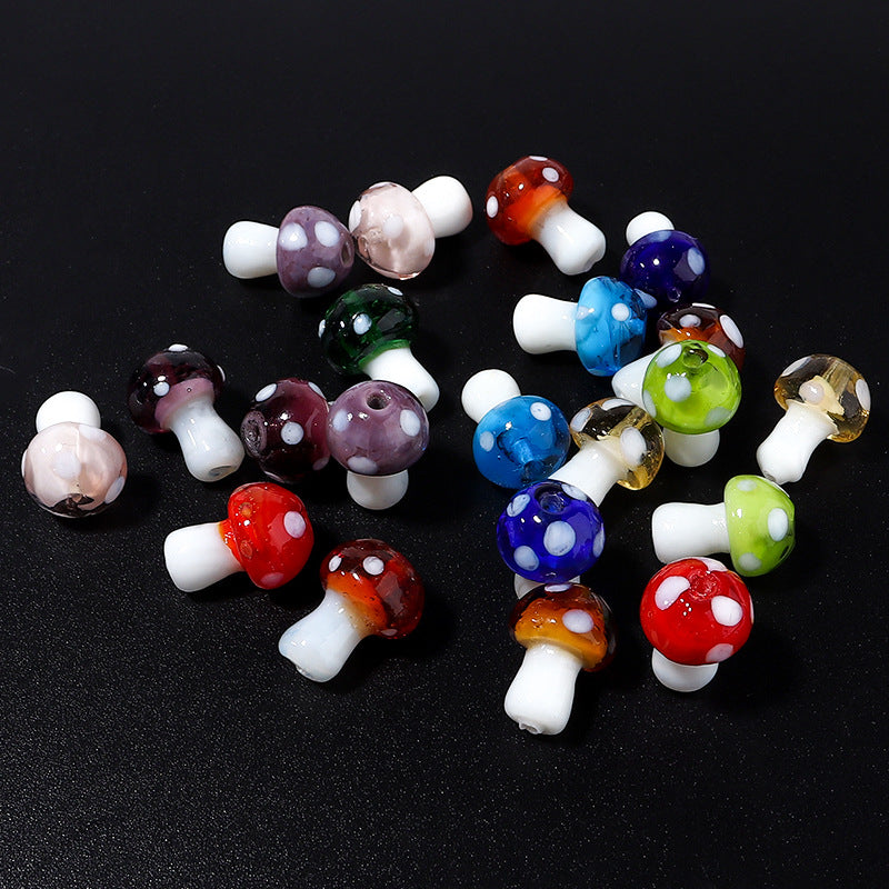 Colorful glass cartoon mushroom beads with straight holes, loose glass beads DIY Creative earring pendant accessories Secondary image