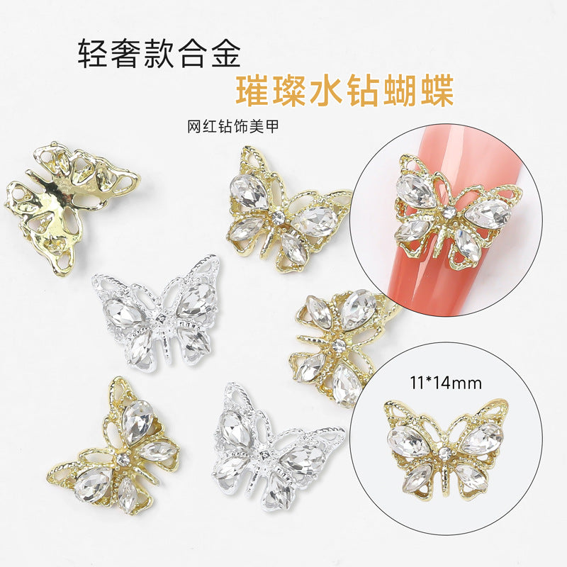 Hollow Butterfly Nail Art Decoration with Rhinestones, 3D Sparkling Rhinestones, Metal Inlaid Gems, Imitation Zirconia Nail Decorative Rhinestones. Secondary image